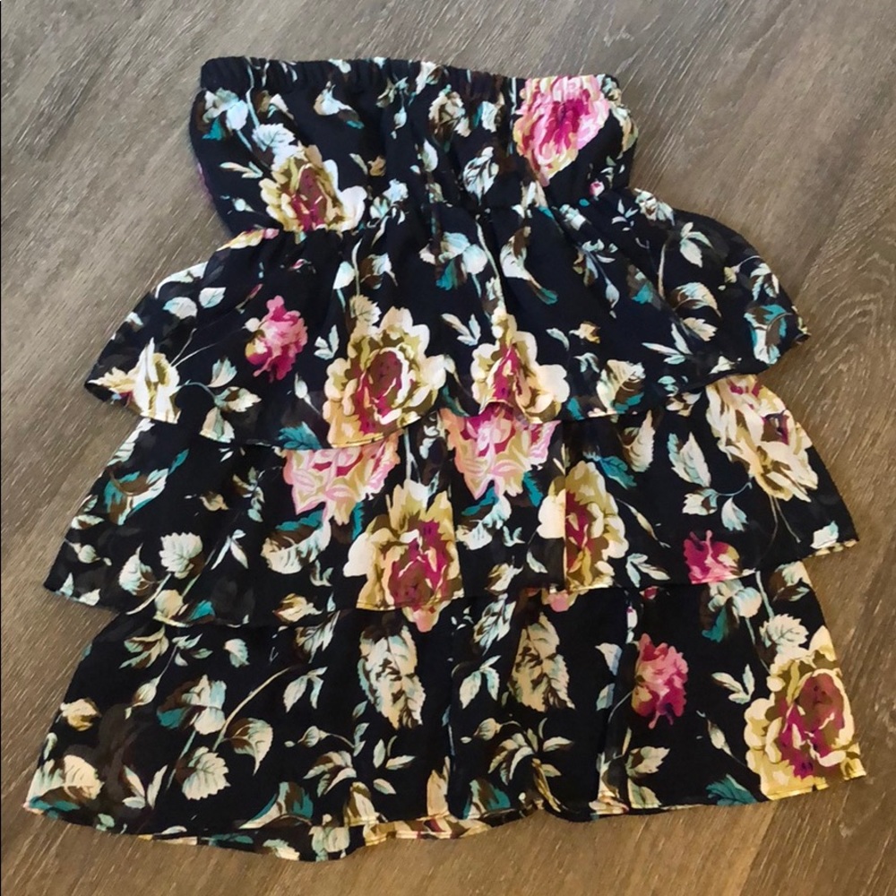 BEBE floral strapless dress